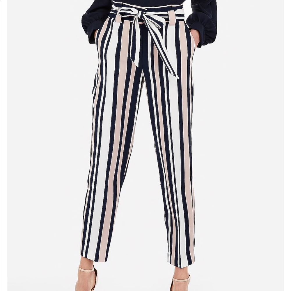 Pink, White, and Navy Striped Paper Bag Pant!